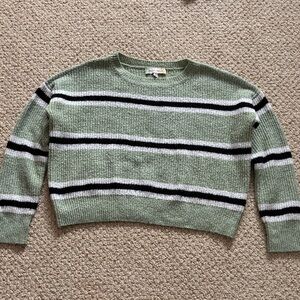 Like New- Minty Green Striped Crew Sweater
